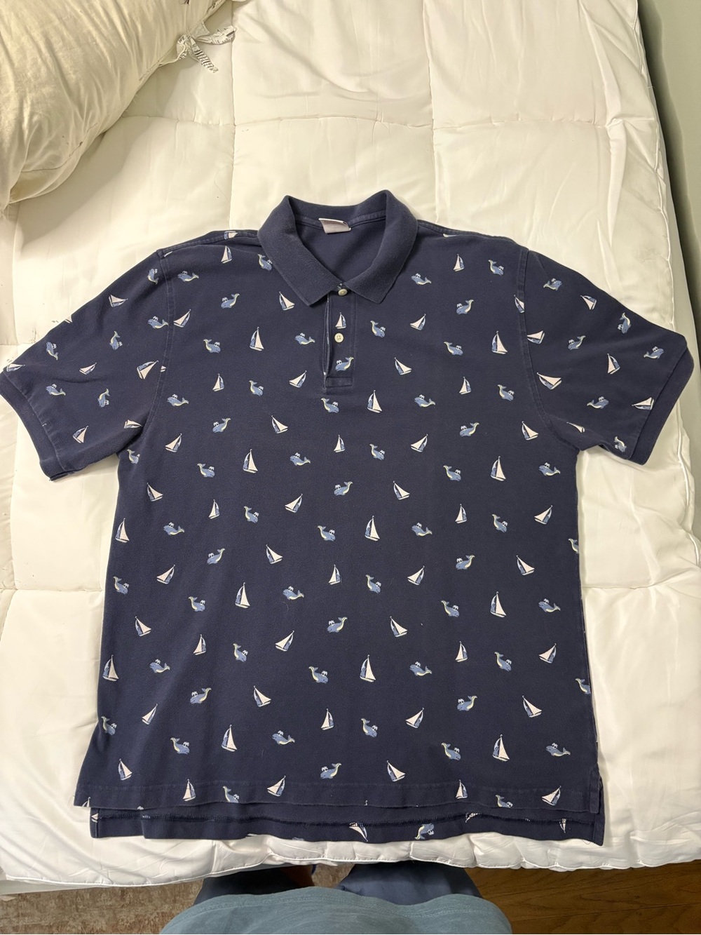 Classic Navy Polo Shirt with Nautical Print